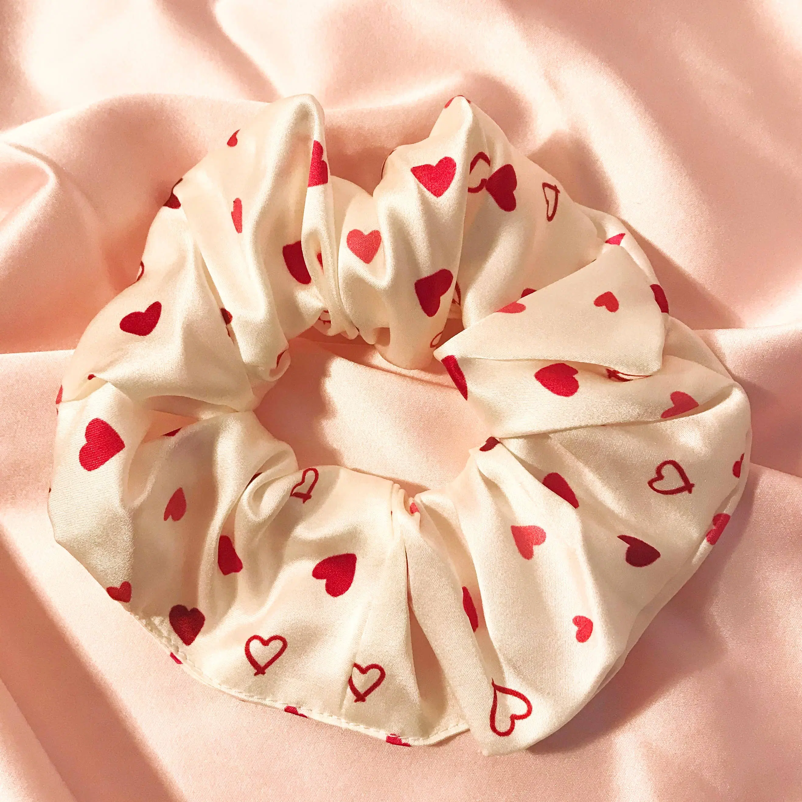 Heart Print Silk Super Scrunchie