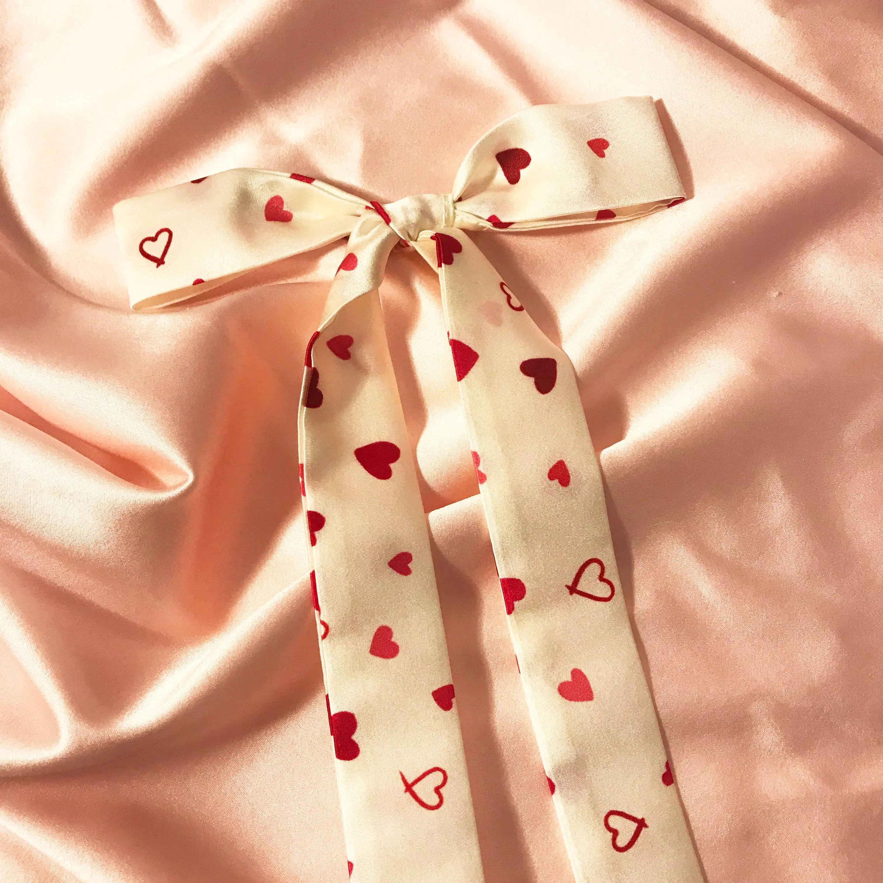 Heart Print Silk Tess Hair Ribbon